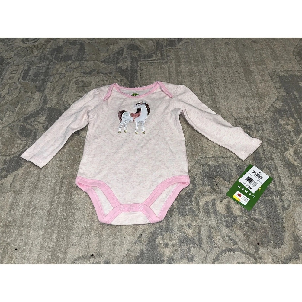 New Pink Girl's 9/12 month John Deere bodysuit one piece Girl Horse